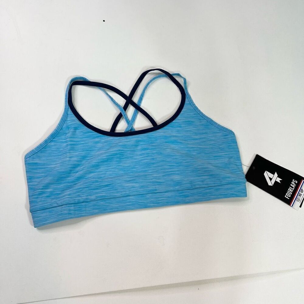 Fourlaps Vitality Sports Bra Womens Large Blue River Space Dye Strappy Back new